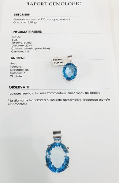 Topaz natural swiss montat in argint 925